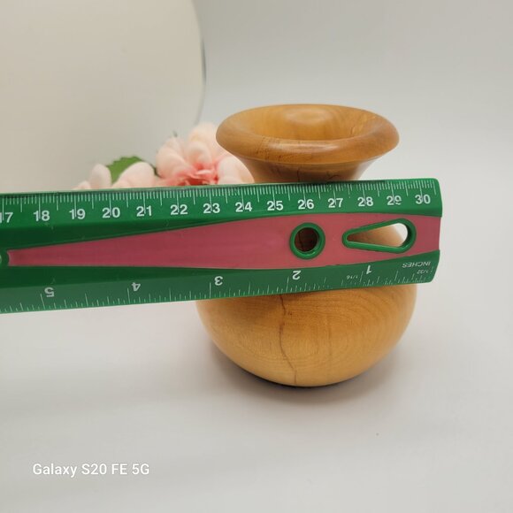 Vintage Hand Crafted Hand Turned Wooden Bud Vase BOHO 4" Blonde Wood - Picture 9 of 12